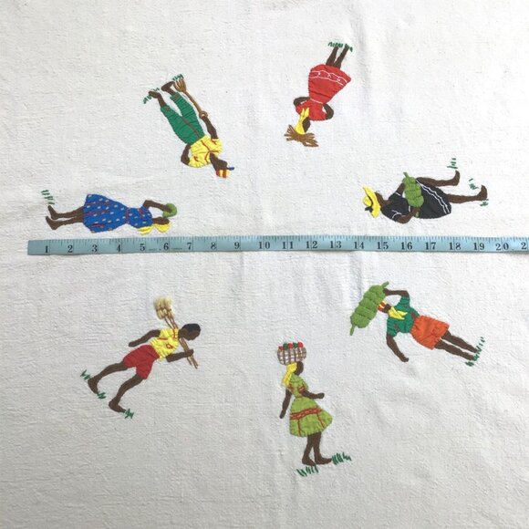 Embroidered African Cotton Linen Tablecloth Traditional Farm Harvest 34x36 in. - Picture 3 of 12